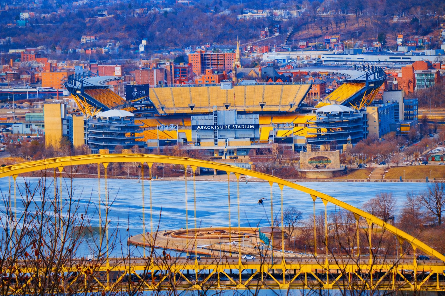 Pittsburgh Stadium & Yellow Bridge Winter View – Digital Download Photo Print